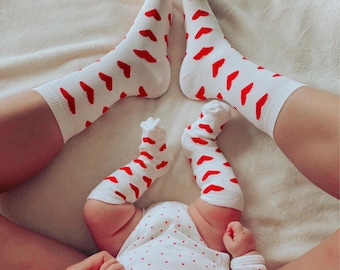 Partner Look: Mommy and Baby Socks, Mommy and Dad Baby Socks, Father, Mother, and Children Family Socks, Baby Shower Gift, Birth Matching Family Socks