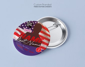 100 qty-2.25" PRINTED custom ELECTION VOTE photo buttons pin back flair, custom design, badges
