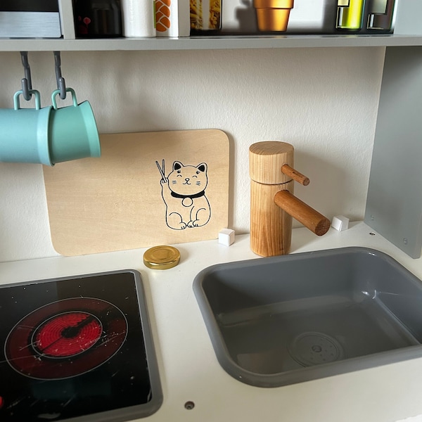 Houten kraan voor speelkeukenkraan (houten speelgoed kinderkeukenmengkraan) geschikt voor elke keuken inclusief Ikea Montessori speelgoed