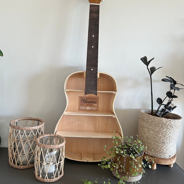 Etagère Guitare (Coffret Coffret Fleur Banc Etagère Instrument de Musique Design Décoration Cadeau Musicien Vintage Rétro Upcycling Pièce Unique)