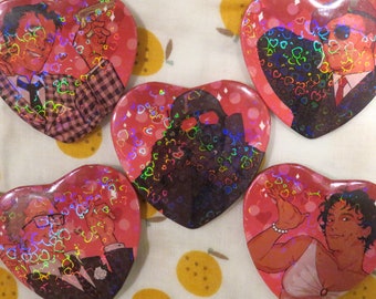 Fallout: New Vegas Character Holographic Heart Pins/Buttons