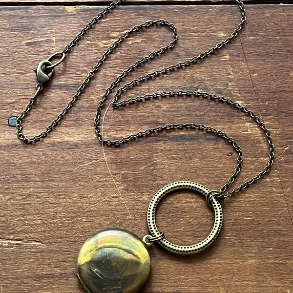Vintage Locket Necklace with Antiqued Brass Chain