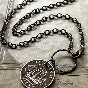 Vintage Ship Coin Necklace with 1956 Coin