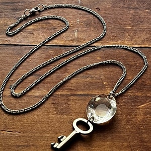 Key and Crystal Necklace with Repurposed Vintage Key and Upcycled Chandelier Prism