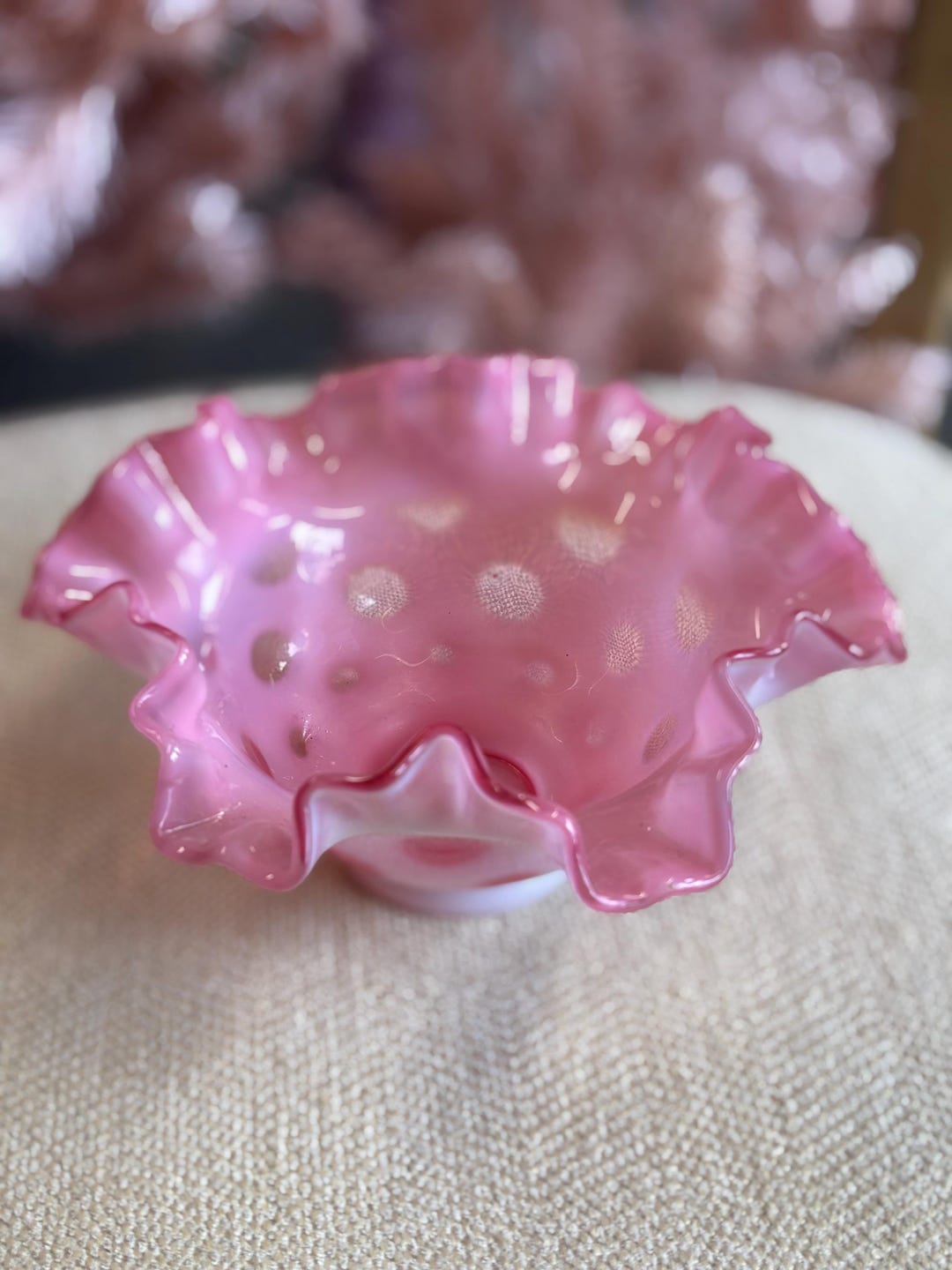 Vintage Fenton Cranberry Opalescent Coin Dot Ruffled Bowl – Mid-century ...