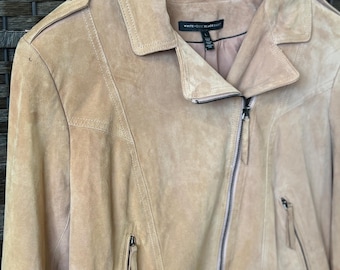 Chaqueta de moto de ante White House Black Market / Color tostado rosado desmontable, talla L
