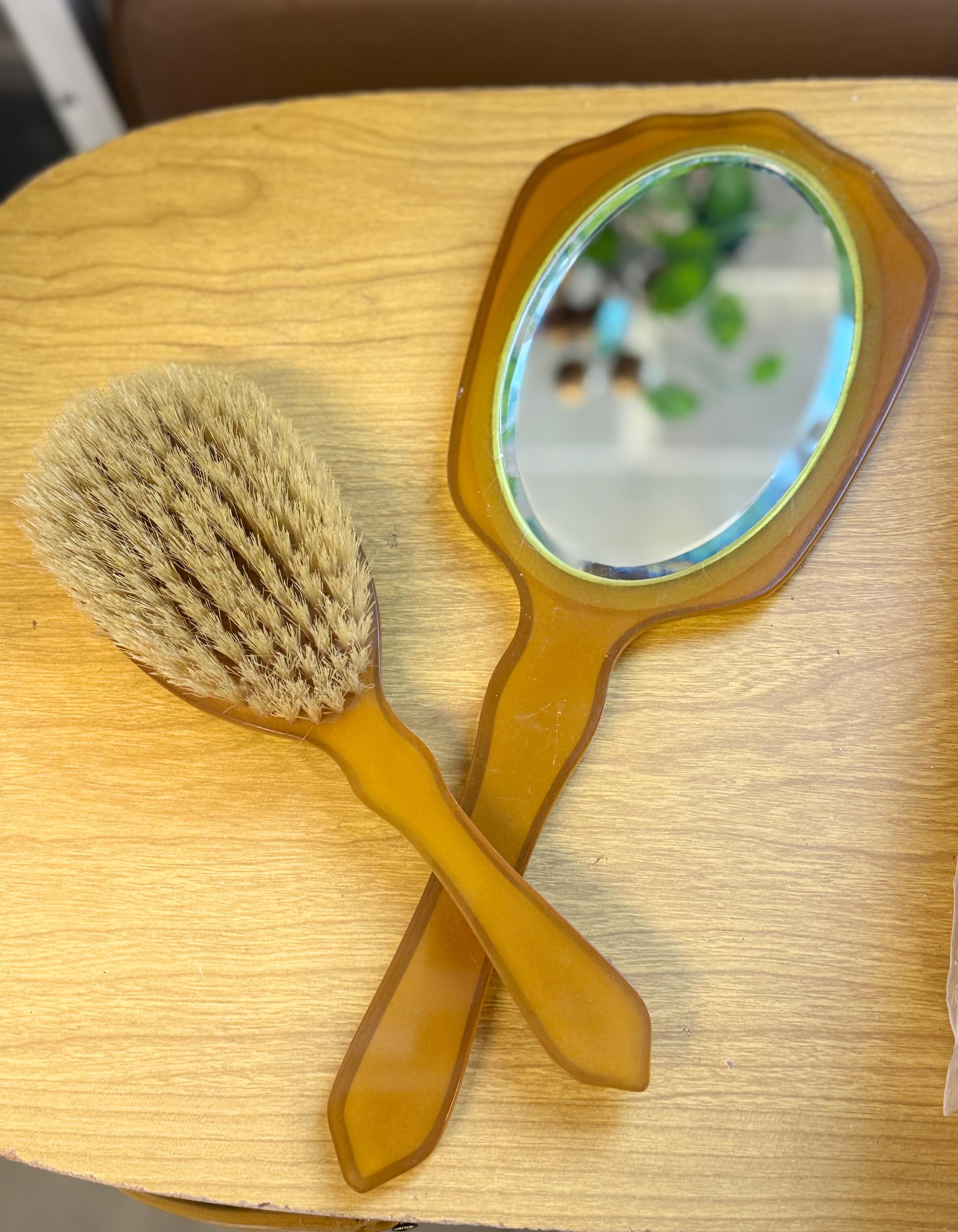Vintage Mid Century Vanity Set – Amber & Turquoise Hand 