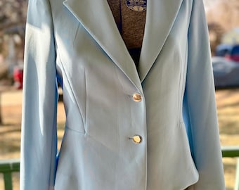 Blazer azul claro entallado de Calvin Klein / Chaqueta de trabajo con botones plateados Talla 12