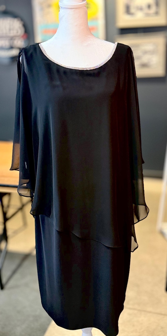 MSK Black Chiffon Cape Dress 2X Rhinestone Neckline Cocktail Evening Wedding Guest MSK Black Chiffon Cape Dress 2X Rhinestone Neckline Cocktail Evening Wedding Guest