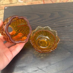 Vintage Amber Hobnail Glass Fairy Lamp – Mid Century 2-Piece Candle Holder