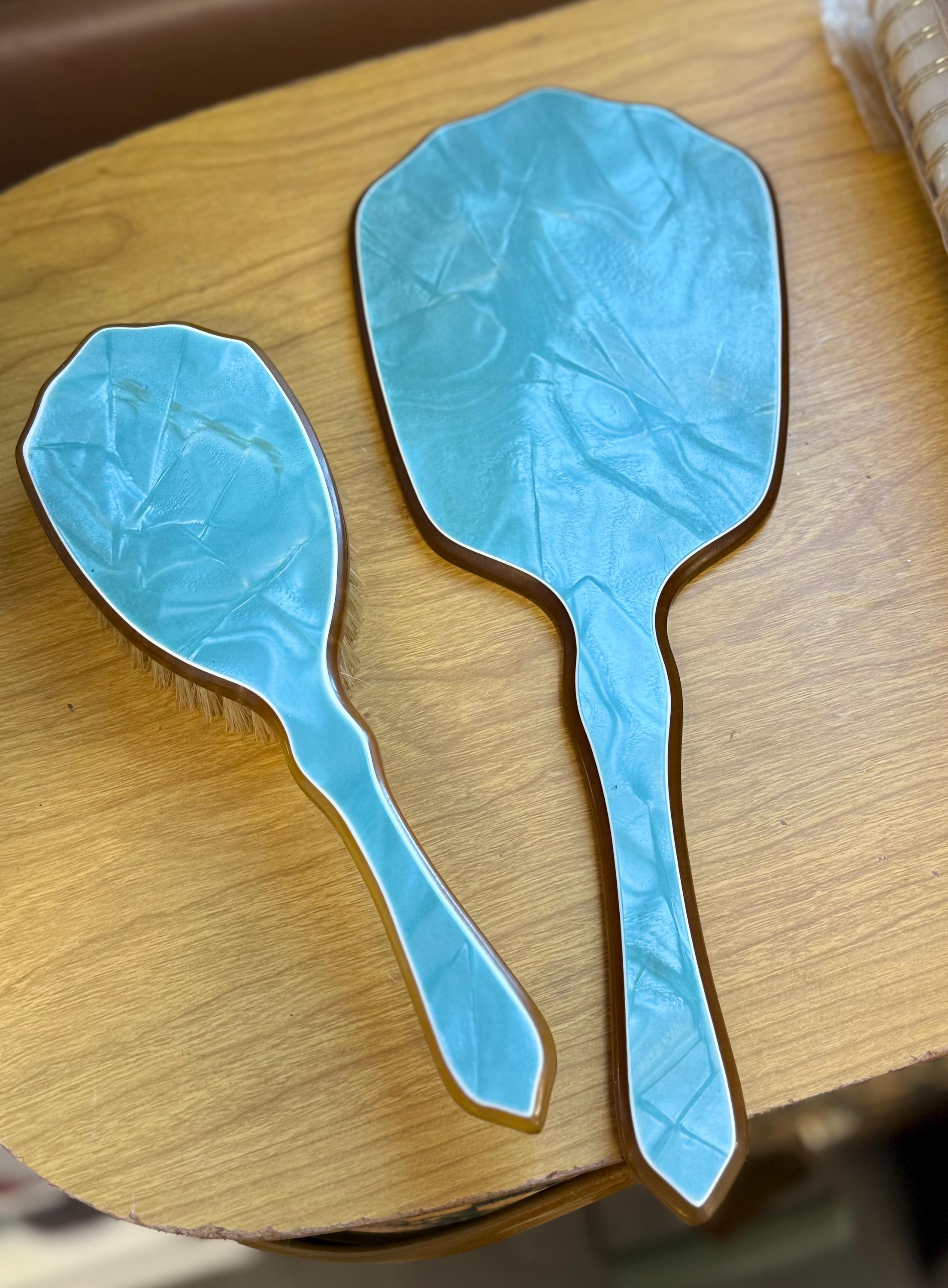 Vintage Mid Century Vanity Set – Amber & Turquoise Hand  display picture 3