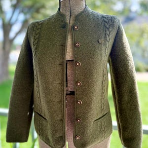 Vintage Giesswein Tirol Boiled Wool Jacket | Austrian Trachten Cardigan | Green Alpine Folk Jacket Made in Austria