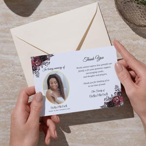 Editable Funeral Thank You Card: Memorial Photo Template (canva ...