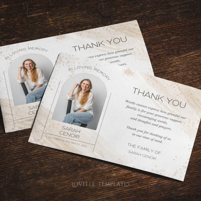 Editable Funeral Thank You Card Template: Simple Memorial Note (4x6 ...