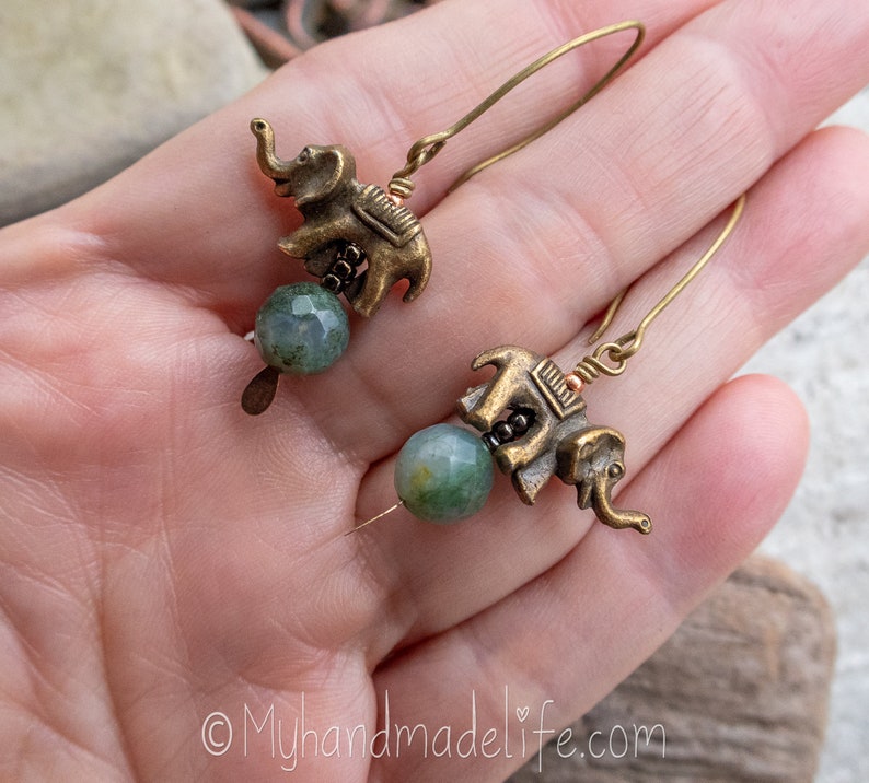 Elephant Earrings Faceted Aventurine Stone Elephant Lovers Earthy Boho Hippie Animal Lover Jewelry Woodland Earrings Under 20 image 7