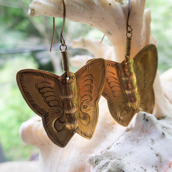 Butterfly Earrings | Butterfly Lover | Cute Butterfly Earrings | Large Butterflies | Brass Butterfly Stampings | Nature | Earrings Under 20