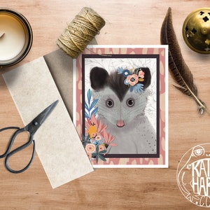 Süße Possum Note Card | Original Design und Zeichnung von Kathy Hardy | Dankeschön-Karte | Leere Notecard-| Einzigartige Note Card | Süße Grußkarte