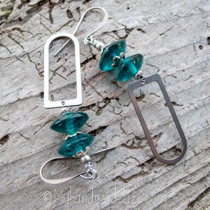 Vintage Teal Vaseline Glass Bead Earrings Stainless Steel U Shape Earrings Old Glass Bead Lover Boho Hippie Chic Earrings Under 30 image 5