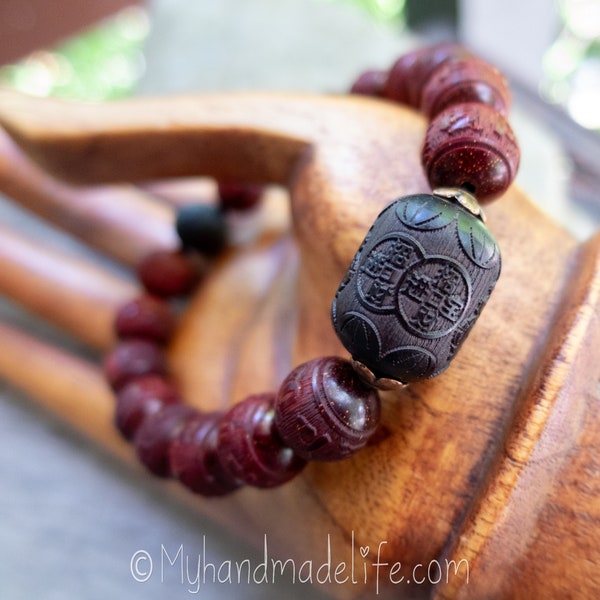 OM Mantra Natural Sandalwood Beads | Scent Therapy | Om Mani Padme Hum Mantra | Tibetan Buddhist Mantra Beads | Wood Bracelet Under 25