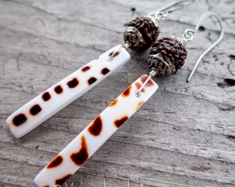 Rudraksha Seed and Tiger Cowrie Shell Earrings | Shell | Tibetan Capped Seed | Shell and Nature Lover | Boho Hippie | Earrings Under 25