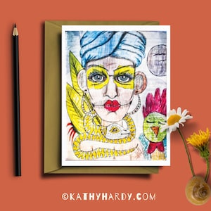 Marie Laveau の絵カード | Kathy Hardy によるオリジナル絵 | Just Because カード | 空白のノートカード | ユニークなグリーティング カード | かわいいグリーティング カード