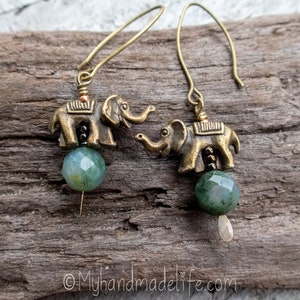 Elephant Earrings Faceted Aventurine Stone Elephant Lovers Earthy Boho Hippie Animal Lover Jewelry Woodland Earrings Under 20 image 5