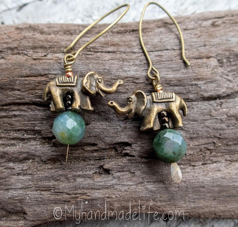 Elephant Earrings Faceted Aventurine Stone Elephant Lovers Earthy Boho Hippie Animal Lover Jewelry Woodland Earrings Under 20 image 5