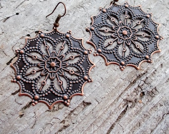 Brincos grandes de filigrana de cobre: Southwest Boho Jewelry