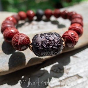 OM Mantra Natural Sandalwood Beads Scent Therapy Om Mani Padme Hum Mantra Tibetan Buddhist Mantra Beads Wood Bracelet Under 25 image 4