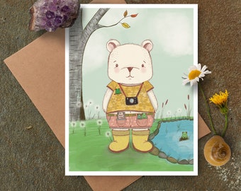 Cute Bear Note Card | Original Design and Drawing by Kathy Hardy | Thank you card | Blank Notecard | Unique Note Card | Cute Greeting Card