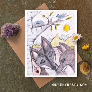 Carino Disegno d'Amore Fox / Disegno Originale di Kathy Hardy / Solo perché Carta / Blank Notecard / Biglietto d'auguri unico / Biglietto d'auguri carino