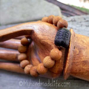 Natural Carved Lotus Flower Sandalwood Beads | Om Mani Padme Hum Mantra | Tibetan Buddhist Om Mantra Beads | Natural Wood Bracelet Under 25