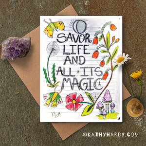 Magic Life Inspirational / Original Drawing de Kathy Hardy / Just Because Card / Blank Notecard / Unique Greeting Card / Cute Greeting Card