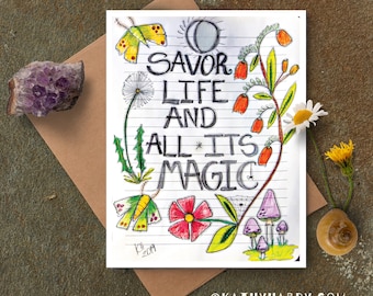 Cartão de Arte Magic Life: Cartão de Notas em Branco Inspirador