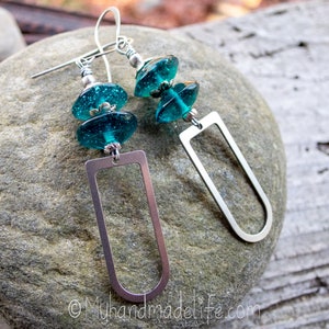 Vintage Teal Vaseline Glass Bead Earrings Stainless Steel U Shape Earrings Old Glass Bead Lover Boho Hippie Chic Earrings Under 30 image 8