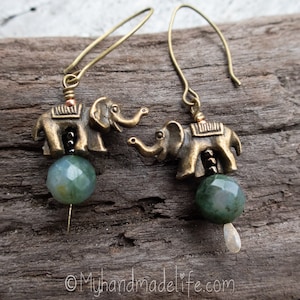 Elephant Earrings Faceted Aventurine Stone Elephant Lovers Earthy Boho Hippie Animal Lover Jewelry Woodland Earrings Under 20 image 1