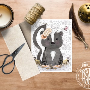 Süße Skunk Note Card | Original Design und Zeichnung von Kathy Hardy | Dankeschön-Karte | Leere Notecard-| Einzigartige Note Card | Süße Grußkarte