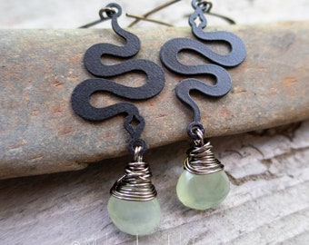 Snake Lover | Snake Charmer | Snake Earrings | Faceted Green Prehnite Stones  | Natural Stones | Earthy & Organic | Earrings Under 25