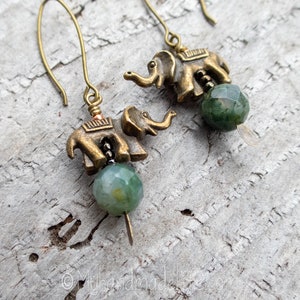 Elephant Earrings Faceted Aventurine Stone Elephant Lovers Earthy Boho Hippie Animal Lover Jewelry Woodland Earrings Under 20 image 2