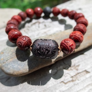 OM Mantra Natural Sandalwood Beads Scent Therapy Om Mani Padme Hum Mantra Tibetan Buddhist Mantra Beads Wood Bracelet Under 25 image 3