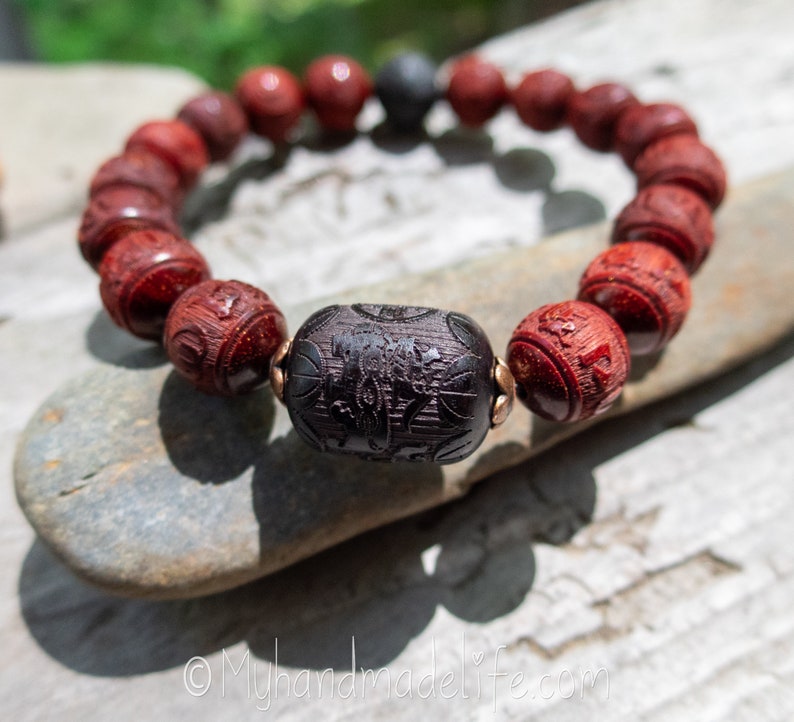 OM Mantra Natural Sandalwood Beads Scent Therapy Om Mani Padme Hum Mantra Tibetan Buddhist Mantra Beads Wood Bracelet Under 25 image 3