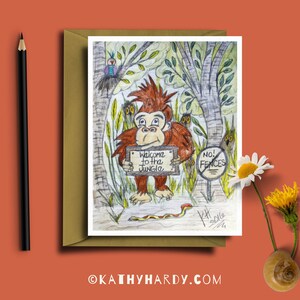Bienvenido a la selva / dibujo original por Kathy Hardy / Just Because Card / Blank Notecard / Unique Greeting Card / Cute Greeting Card