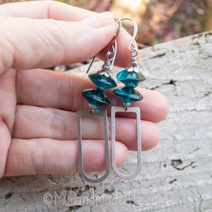 Vintage Teal Vaseline Glass Bead Earrings Stainless Steel U Shape Earrings Old Glass Bead Lover Boho Hippie Chic Earrings Under 30 image 7