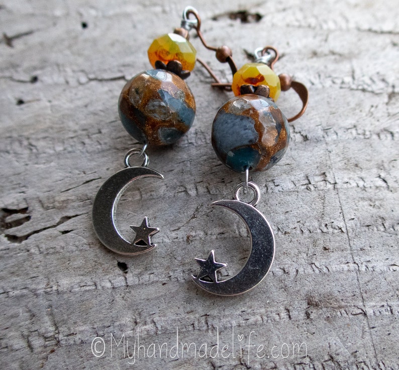 Bride Bridesmaid Hippie Chick Flower Child Woodland Wedding l Earrings Under 25 Moon and Stars Earrings || Celestial Earrings