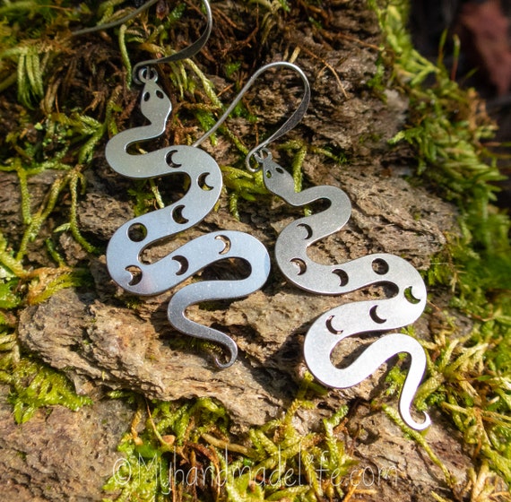 Cute Snake Earrings Moon Phase Snakes Stainless Steel Snakes Snake