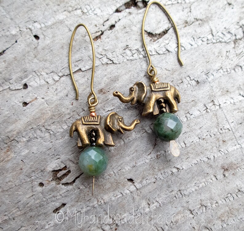 Elephant Earrings Faceted Aventurine Stone Elephant Lovers Earthy Boho Hippie Animal Lover Jewelry Woodland Earrings Under 20 image 3