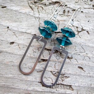 Vintage Teal Vaseline Glass Bead Earrings Stainless Steel U Shape Earrings Old Glass Bead Lover Boho Hippie Chic Earrings Under 30 image 2