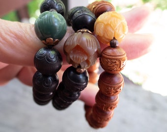 Your Choice Carved OM Mantra Natural Sandalwood Beads | Scent Therapy | Bodhi Root Lotus | Tibetan Buddhist Mantra | Wood Bracelet Under 25