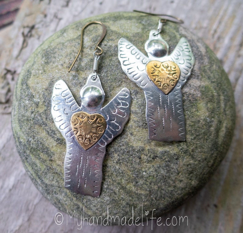 Angel Earrings Angel Jewelry Cute Angel Earrings Angel Lover Guardian Angel Earrings Mixed Metal Earrings Earrings Under 20 image 3