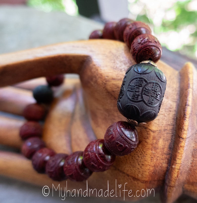 OM Mantra Natural Sandalwood Beads Scent Therapy Om Mani Padme Hum Mantra Tibetan Buddhist Mantra Beads Wood Bracelet Under 25 image 2